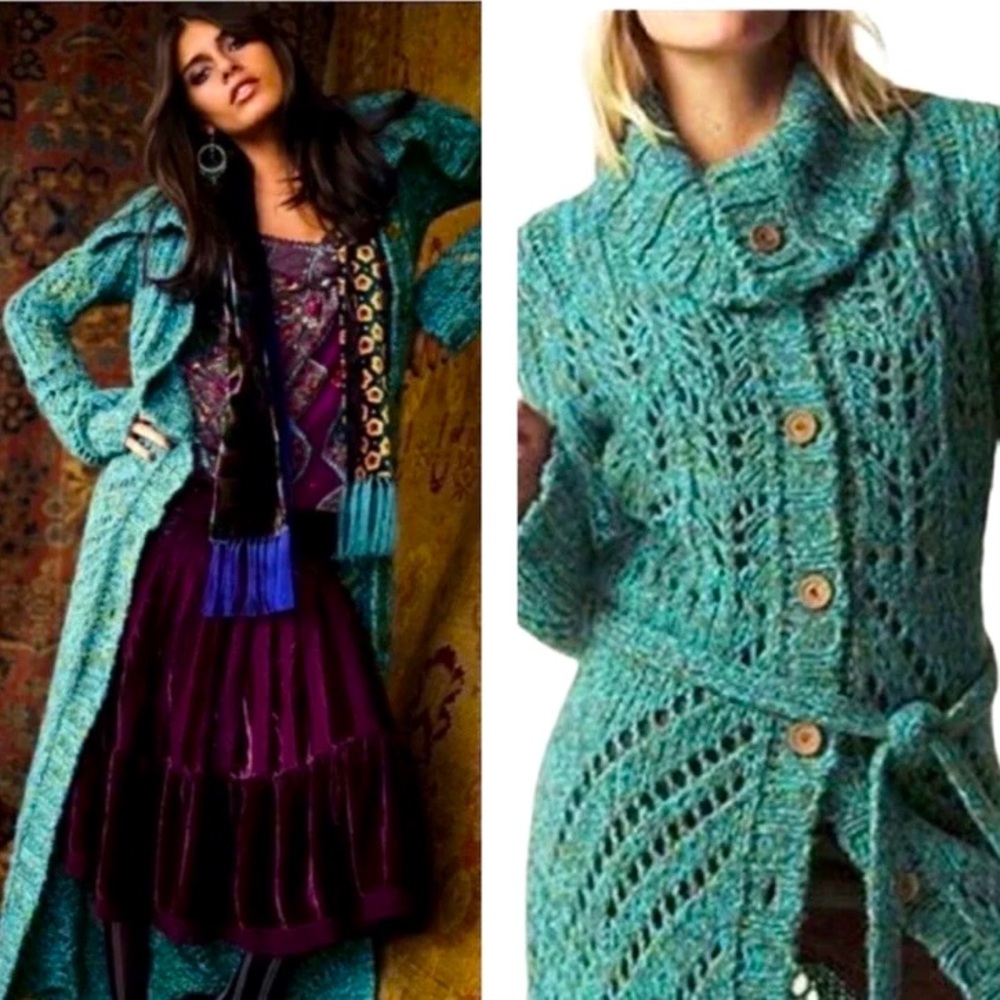 FREE PEOPLE Budapest Daydream Cardigan Sweater Crochet Knit Duster, No Flaws